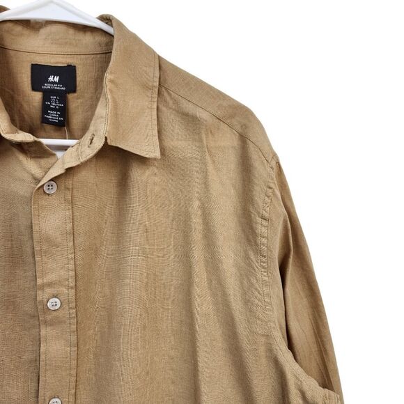 H&M Men's Linen Blend Regular Fit Button Down Shirt - L - Picture 3 of 7